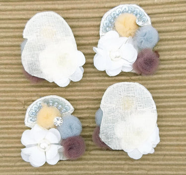 Hand Embroidered White, Grey And Brown Floral Applique, 2 Pcs